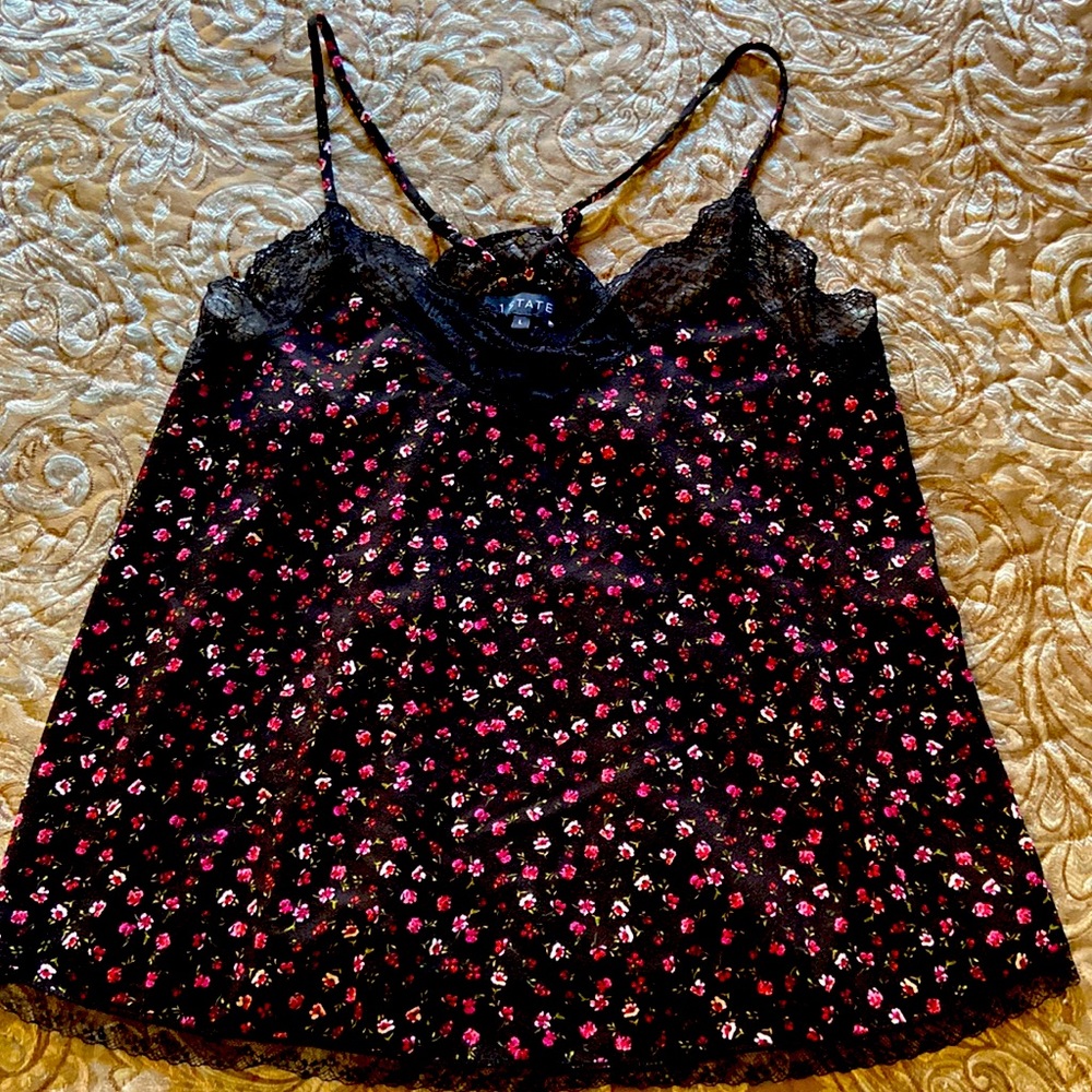 1 State black/pink floral cami top Sz L